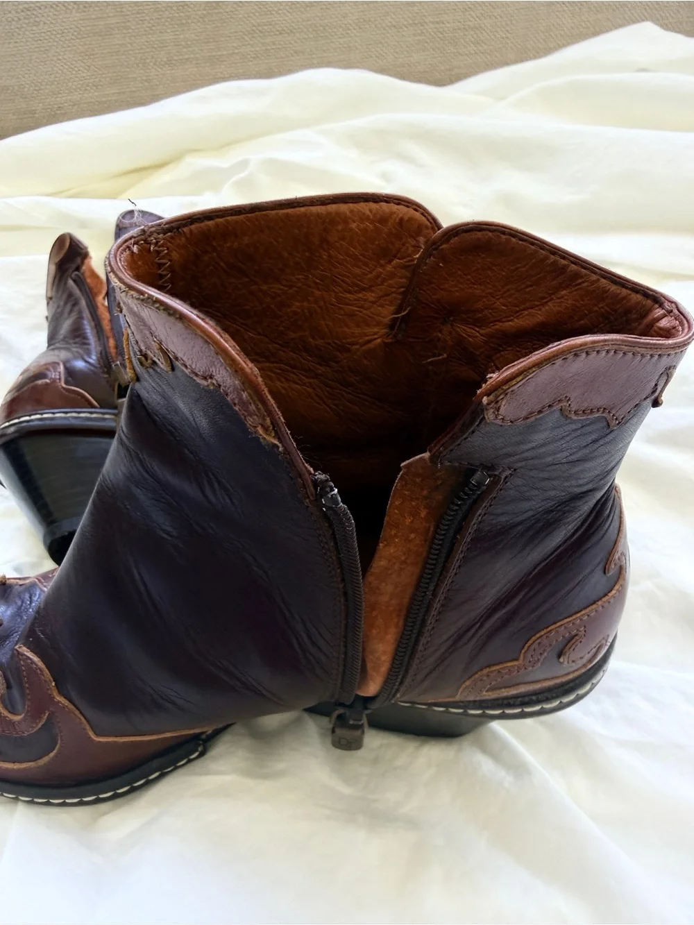 Donald J. Pliner Two-Tone Brown Pointed Western Ankle Boots